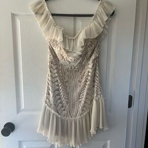 Boho Ruffle off the shoulder Embroidered Mini Dress